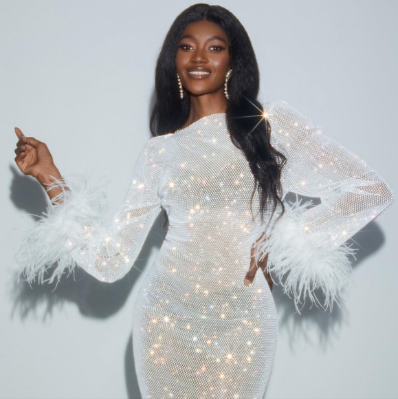 Mew Mews Dresses & Skirts - Mew Mews Xanthe Rhinestone Mesh Mini Dress In White